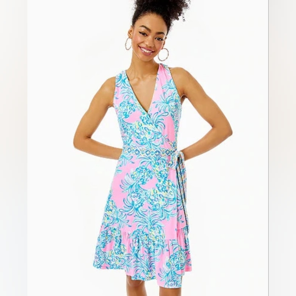 Lilly Pulitzer Misha Midi Wrap Dress Beat the Heat Pelican Pink Sleeveless XS